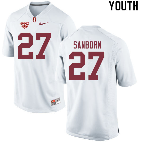 Youth #27 Ryan Sanborn Stanford Cardinal College Football Jerseys Sale-White - Click Image to Close